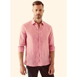DKNY red/pink and white button down pure linen space dye chambray long sleeves